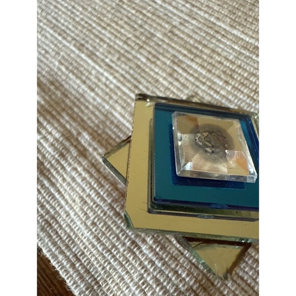 Vintage Geometric Brooch Pin With Blue & Clear Acrylic Layered Design Tiny - Picture 13 of 14